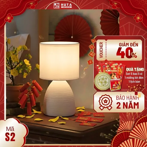 Đèn Ngủ Để Bàn HUTA Light For Life S2 Decor Phòng Ngủ, Điều Chỉnh Độ Sáng, Ánh Sáng Vàng  