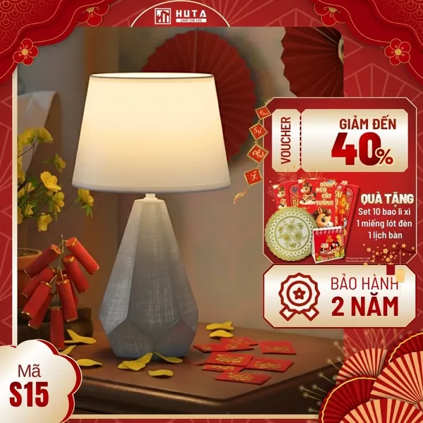 Đèn Ngủ Để Bàn HUTA Light For Life S15 Sang Trọng Trang Trí Phòng Ngủ, Điều Chỉnh Độ Sáng