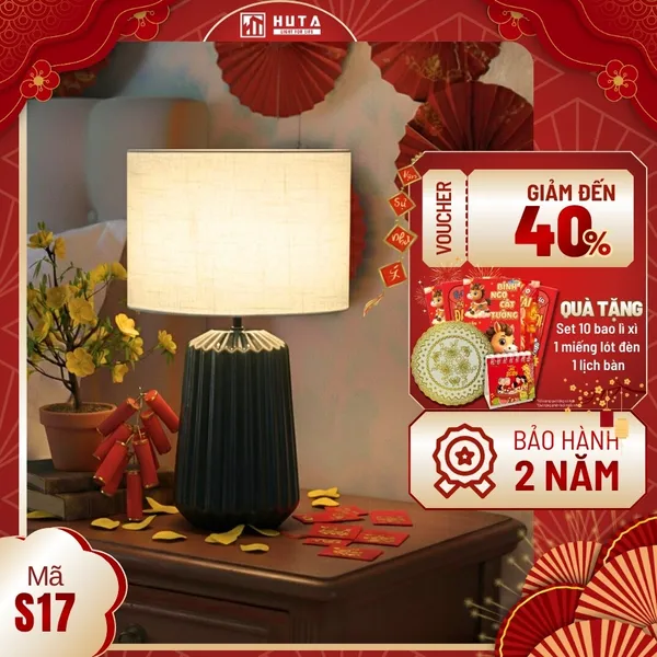 Đèn Ngủ Để Bàn HUTA Light For Life S17  Gốm Sứ Cao Cấp, Điều Chỉnh Độ Sáng, Ánh Sáng Vàng