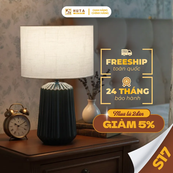 Đèn Ngủ Để Bàn HUTA Light For Life S17  Gốm Sứ Cao Cấp, Điều Chỉnh Độ Sáng, Ánh Sáng Vàng