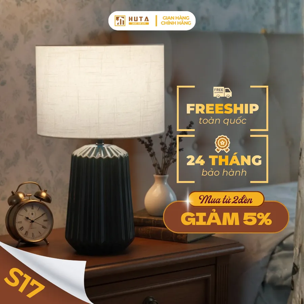 Đèn Ngủ Để Bàn HUTA Light For Life S17  Gốm Sứ Cao Cấp, Điều Chỉnh Độ Sáng, Ánh Sáng Vàng