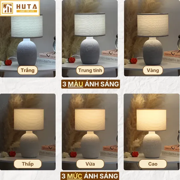 Đèn Ngủ Để Bàn Xếp Ly HUTA Light For Life S9, Điều Chỉnh Độ Sáng, Decor Phòng Ngủ