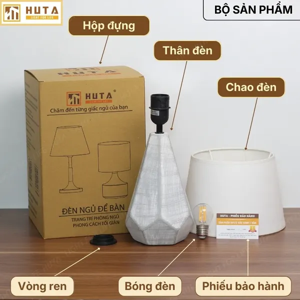 Đèn Ngủ Để Bàn HUTA Light For Life S15 Sang Trọng Trang Trí Phòng Ngủ, Điều Chỉnh Độ Sáng