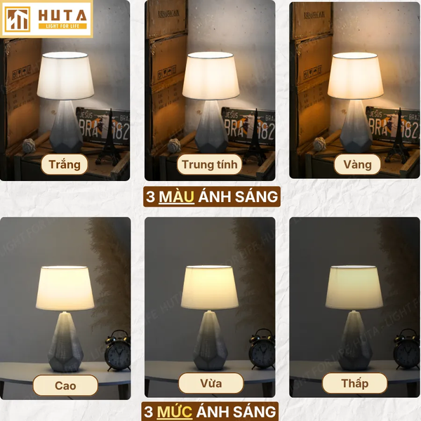 Đèn Ngủ Để Bàn HUTA Light For Life S15 Sang Trọng Trang Trí Phòng Ngủ, Điều Chỉnh Độ Sáng