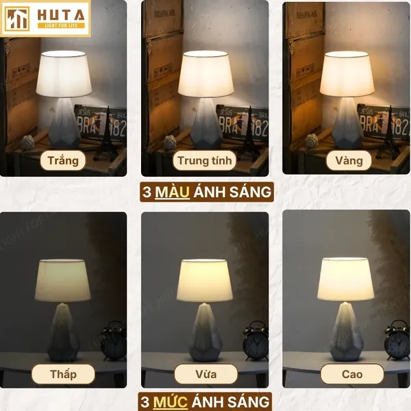 Đèn Ngủ Để Bàn HUTA Light For Life S15 Sang Trọng Trang Trí Phòng Ngủ, Điều Chỉnh Độ Sáng