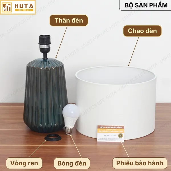 Đèn Ngủ Để Bàn HUTA Light For Life S17  Gốm Sứ Cao Cấp, Điều Chỉnh Độ Sáng, Ánh Sáng Vàng