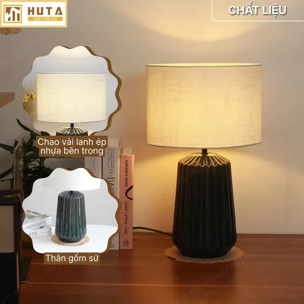 Đèn Ngủ Để Bàn HUTA Light For Life S17  Gốm Sứ Cao Cấp, Điều Chỉnh Độ Sáng, Ánh Sáng Vàng