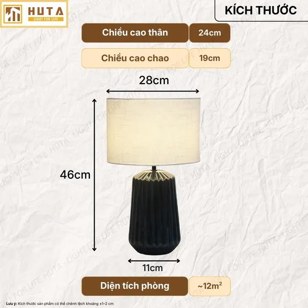 Đèn Ngủ Để Bàn HUTA Light For Life S17  Gốm Sứ Cao Cấp, Điều Chỉnh Độ Sáng, Ánh Sáng Vàng
