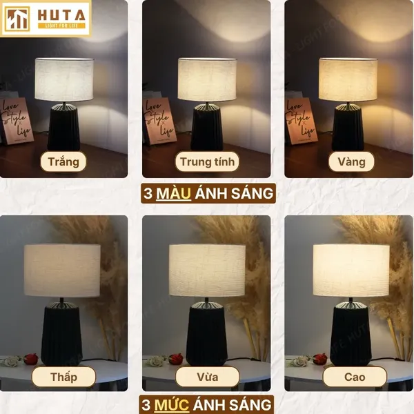 Đèn Ngủ Để Bàn HUTA Light For Life S17  Gốm Sứ Cao Cấp, Điều Chỉnh Độ Sáng, Ánh Sáng Vàng