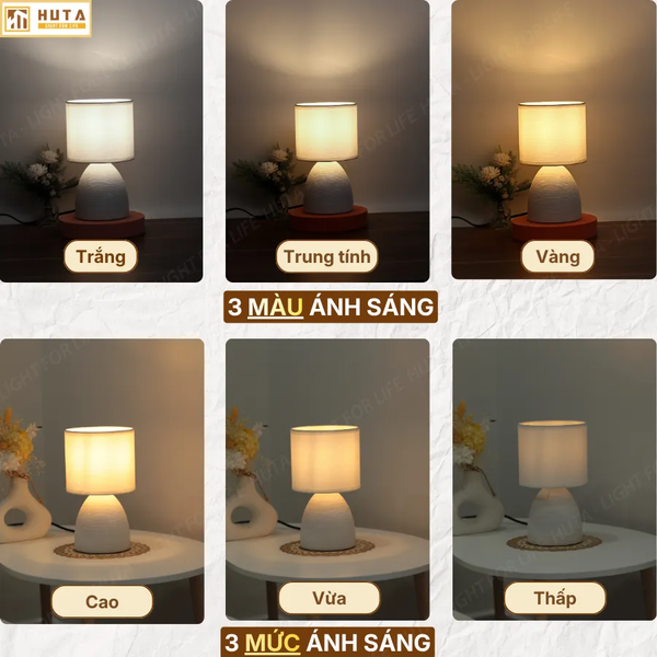 [COMBO 2] Đèn Ngủ Để Bàn HUTA Light For Life S2 Decor Phòng Ngủ, Điều Chỉnh Độ Sáng, Ánh Sáng Vàng