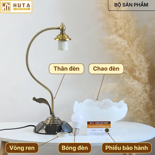 Đèn Ngủ Để Bàn HUTA Light For Life CD2 Trang Trí Phong Cách Cổ Điển, Điều Chỉnh 3 Mức Sáng