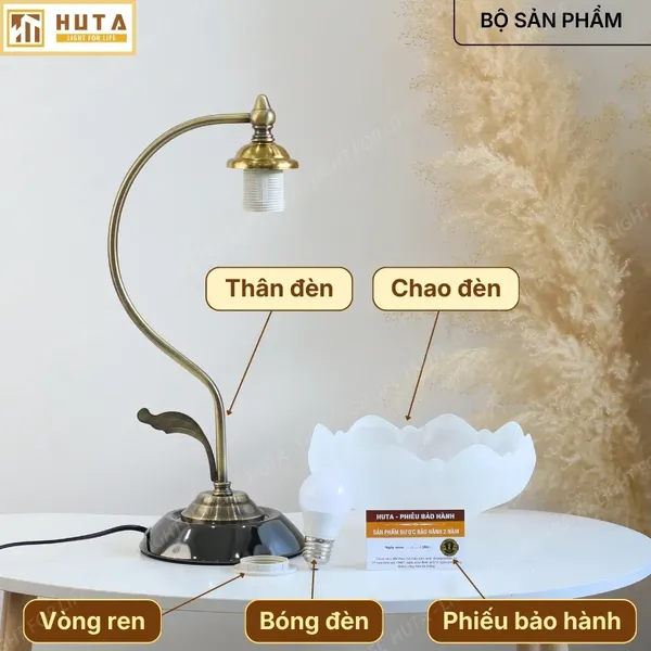 Đèn Ngủ Để Bàn HUTA Light For Life CD2 Trang Trí Phong Cách Cổ Điển, Điều Chỉnh 3 Mức Sáng