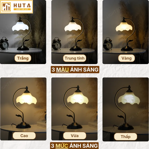Đèn Ngủ Để Bàn HUTA Light For Life CD2 Trang Trí Phong Cách Cổ Điển, Điều Chỉnh 3 Mức Sáng