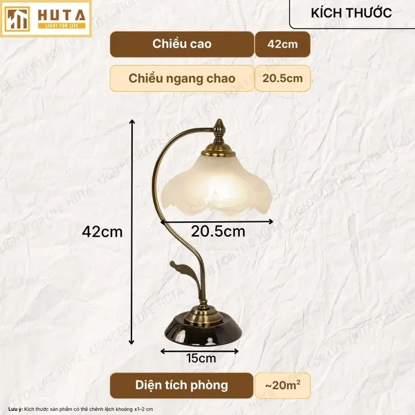 Đèn Ngủ Để Bàn HUTA Light For Life CD2 Trang Trí Phong Cách Cổ Điển, Điều Chỉnh 3 Mức Sáng