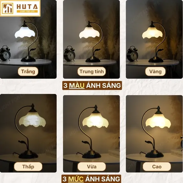 Đèn Ngủ Để Bàn HUTA Light For Life CD2 Trang Trí Phong Cách Cổ Điển, Điều Chỉnh 3 Mức Sáng