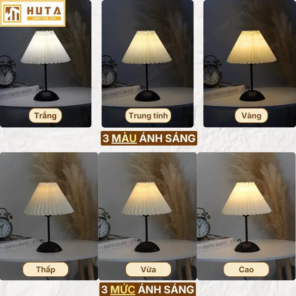 Đèn Ngủ Để Bàn HUTA Light For Life T13 Trang Trí Phong Cách Hàn Quốc, Điều Chỉnh 3 Mức Sáng