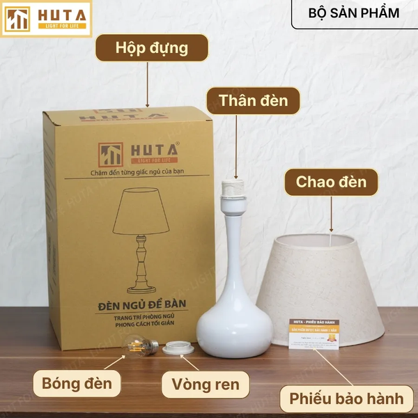 Đèn Ngủ Để Bàn Thép HUTA T3 Ánh Sáng Vàng, Điều Chỉnh Độ Sáng, Bảo Hành 24 Tháng  