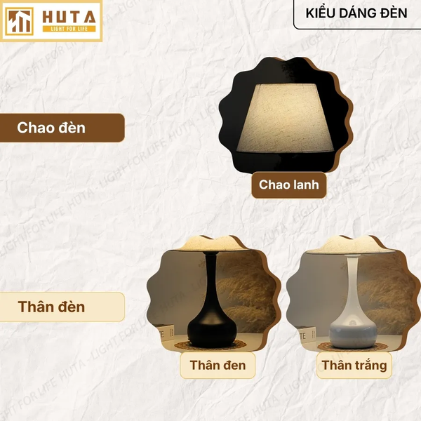 Đèn Ngủ Để Bàn Thép HUTA T3 Ánh Sáng Vàng, Điều Chỉnh Độ Sáng, Bảo Hành 24 Tháng  