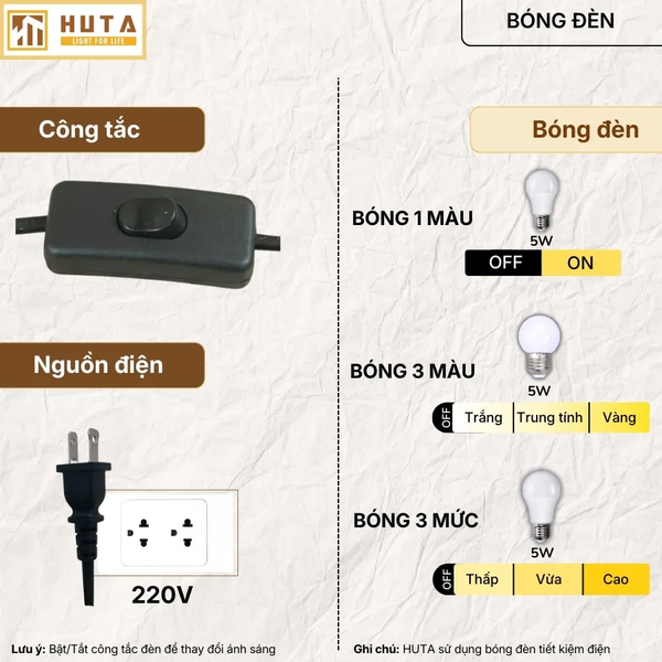 Đèn Ngủ Để Bàn Thép HUTA T3 Ánh Sáng Vàng, Điều Chỉnh Độ Sáng, Bảo Hành 24 Tháng  