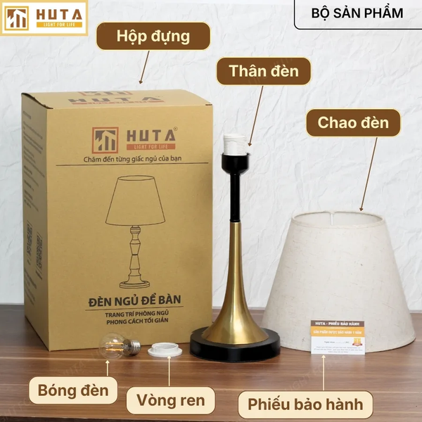 Đèn Ngủ Để bàn HUTA Light For Life T5 Sang Trọng Điều Chỉnh Độ Sáng, Bóng Led Sáng Vàng  
