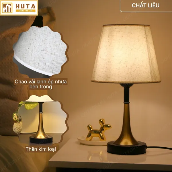 Đèn Ngủ Để bàn HUTA Light For Life T5 Sang Trọng Điều Chỉnh Độ Sáng, Bóng Led Sáng Vàng  