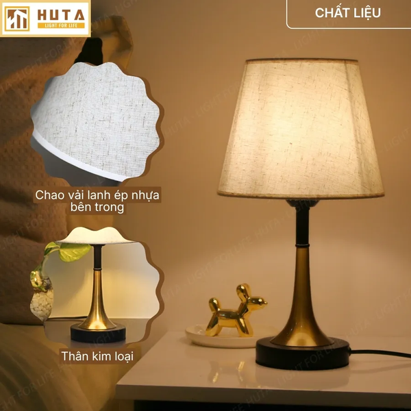 Đèn Ngủ Để bàn HUTA Light For Life T5 Sang Trọng Điều Chỉnh Độ Sáng, Bóng Led Sáng Vàng  