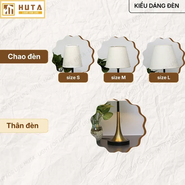 Đèn Ngủ Để bàn HUTA Light For Life T5 Sang Trọng Điều Chỉnh Độ Sáng, Bóng Led Sáng Vàng  