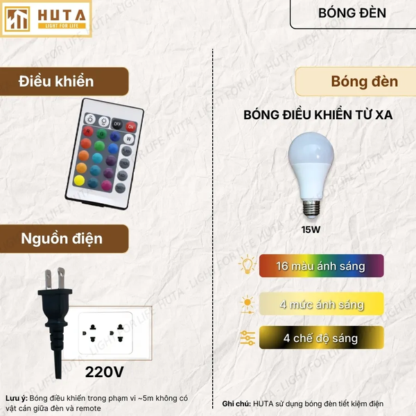 Đèn Ngủ Để bàn HUTA Light For Life T5 Sang Trọng Điều Chỉnh Độ Sáng, Bóng Led Sáng Vàng  