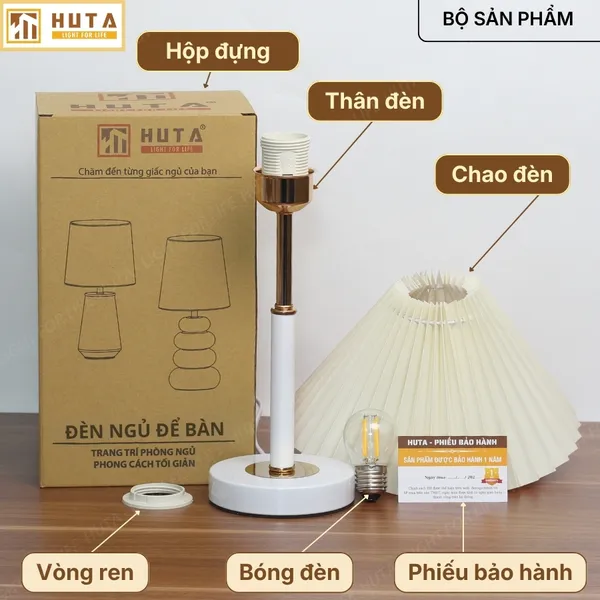 Đèn Ngủ Để Bàn Xếp Ly HUTA Light For Life T9 Kiểu Dáng Châu Âu, Điều Chỉnh Độ Sáng Decor Phòng Ngủ