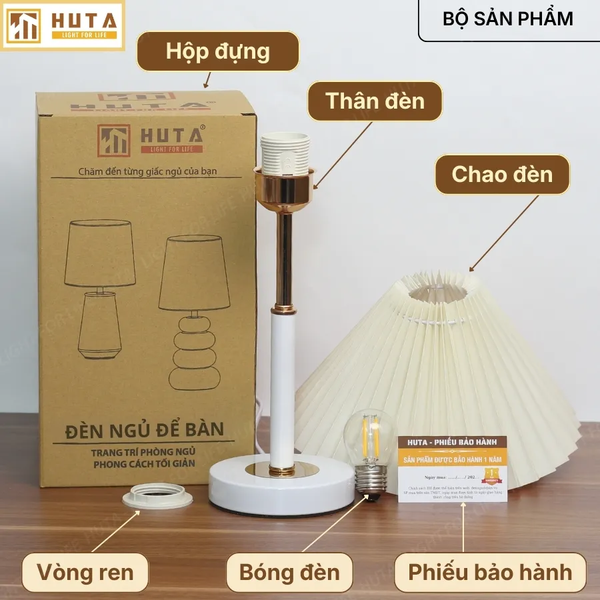 Đèn Ngủ Để Bàn Xếp Ly HUTA Light For Life T9 Kiểu Dáng Châu Âu, Điều Chỉnh Độ Sáng Decor Phòng Ngủ