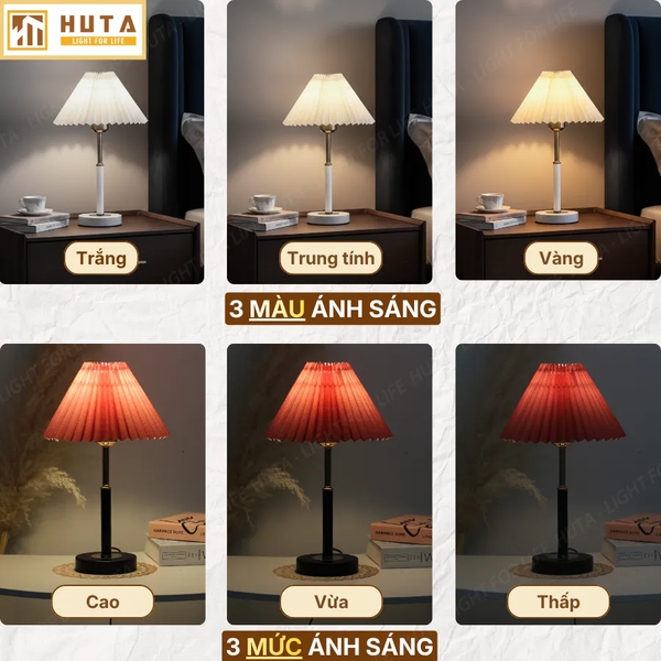 Đèn Ngủ Để Bàn Xếp Ly HUTA Light For Life T9 Kiểu Dáng Châu Âu, Điều Chỉnh Độ Sáng Decor Phòng Ngủ