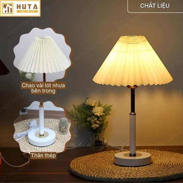 Đèn Ngủ Để Bàn Xếp Ly HUTA Light For Life T9 Kiểu Dáng Châu Âu, Điều Chỉnh Độ Sáng Decor Phòng Ngủ