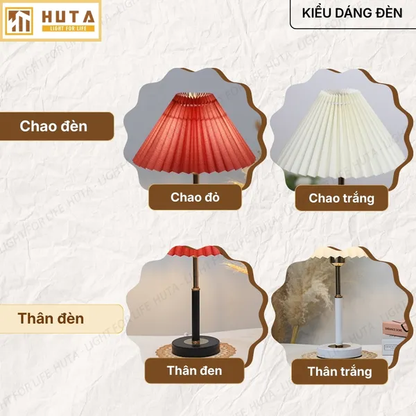 Đèn Ngủ Để Bàn Xếp Ly HUTA Light For Life T9 Kiểu Dáng Châu Âu, Điều Chỉnh Độ Sáng Decor Phòng Ngủ