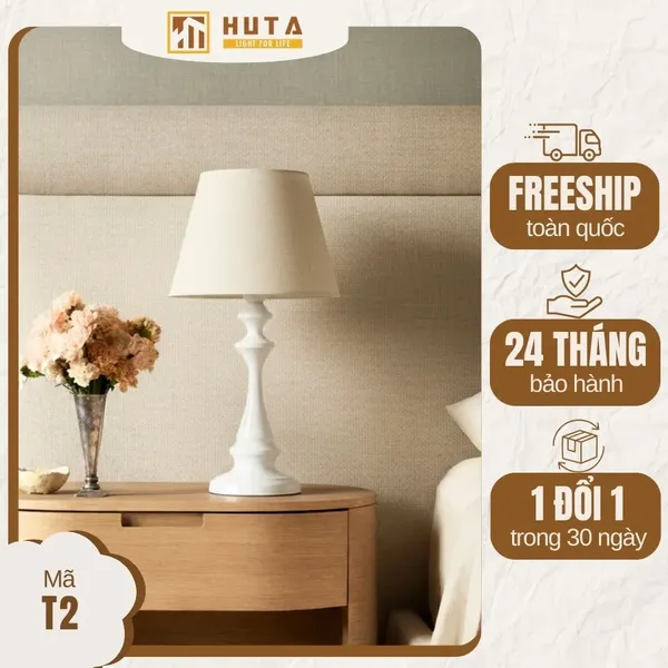 Đèn Ngủ Để Bàn Thép HUTA Light For Life T2 Sang Trọng Điều Chỉnh Độ Sáng, Bóng Led Sáng Vàng