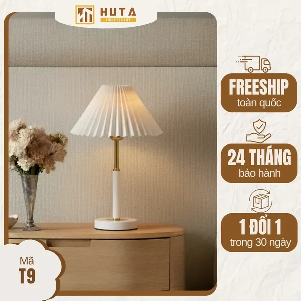 Đèn Ngủ Để Bàn Xếp Ly HUTA Light For Life T9 Kiểu Dáng Châu Âu, Điều Chỉnh Độ Sáng Decor Phòng Ngủ