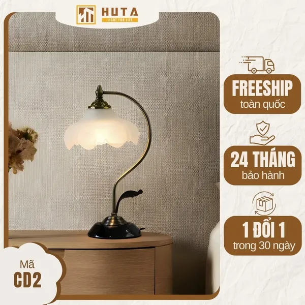 Đèn Ngủ Để Bàn HUTA Light For Life CD2 Trang Trí Phong Cách Cổ Điển, Điều Chỉnh 3 Mức Sáng