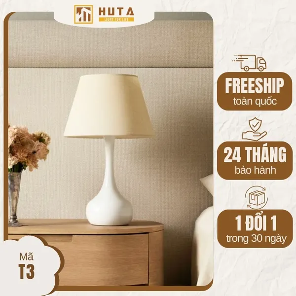 Đèn Ngủ Để Bàn Thép HUTA T3 Ánh Sáng Vàng, Điều Chỉnh Độ Sáng, Bảo Hành 24 Tháng  