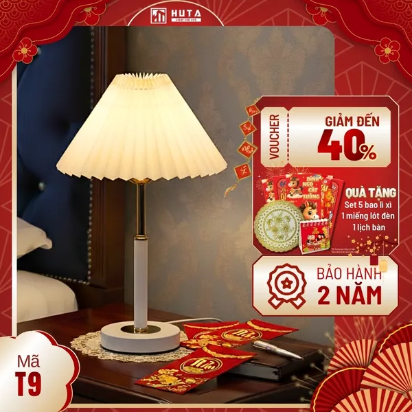 Đèn Ngủ Để Bàn Xếp Ly HUTA Light For Life T9 Kiểu Dáng Châu Âu, Điều Chỉnh Độ Sáng Decor Phòng Ngủ