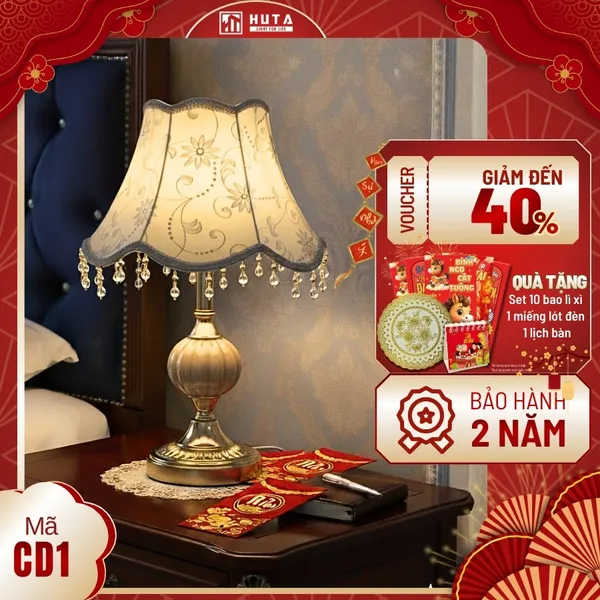 Đèn Ngủ Để Bàn HUTA Light For Life CD1 Điều Chỉnh Độ Sáng, Bóng Led Sáng Vàng Tiết Kiệm Điện Năng