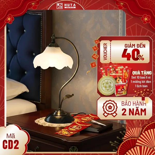 Đèn Ngủ Để Bàn HUTA Light For Life CD2 Trang Trí Phong Cách Cổ Điển, Điều Chỉnh 3 Mức Sáng