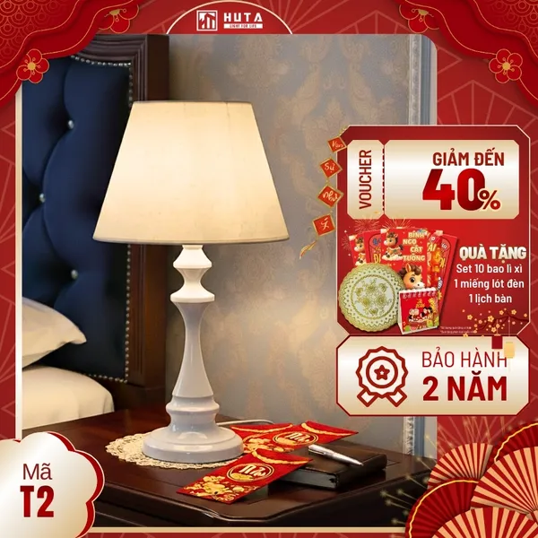Đèn Ngủ Để Bàn Thép HUTA Light For Life T2 Sang Trọng Điều Chỉnh Độ Sáng, Bóng Led Sáng Vàng