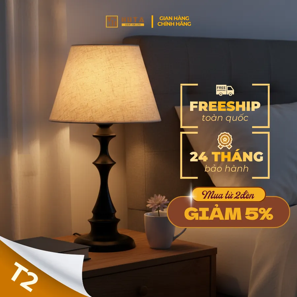 Đèn Ngủ Để Bàn Thép HUTA Light For Life T2 Sang Trọng Điều Chỉnh Độ Sáng, Bóng Led Sáng Vàng