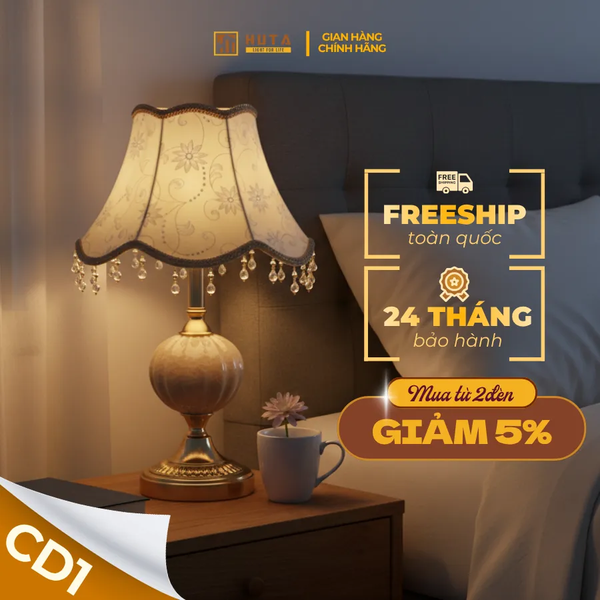 Đèn Ngủ Để Bàn HUTA Light For Life CD1 Điều Chỉnh Độ Sáng, Bóng Led Sáng Vàng Tiết Kiệm Điện Năng
