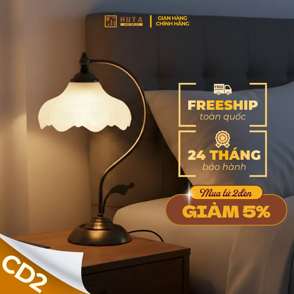 Đèn Ngủ Để Bàn HUTA Light For Life CD2 Trang Trí Phong Cách Cổ Điển, Điều Chỉnh 3 Mức Sáng