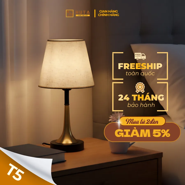 Đèn Ngủ Để bàn HUTA Light For Life T5 Sang Trọng Điều Chỉnh Độ Sáng, Bóng Led Sáng Vàng  