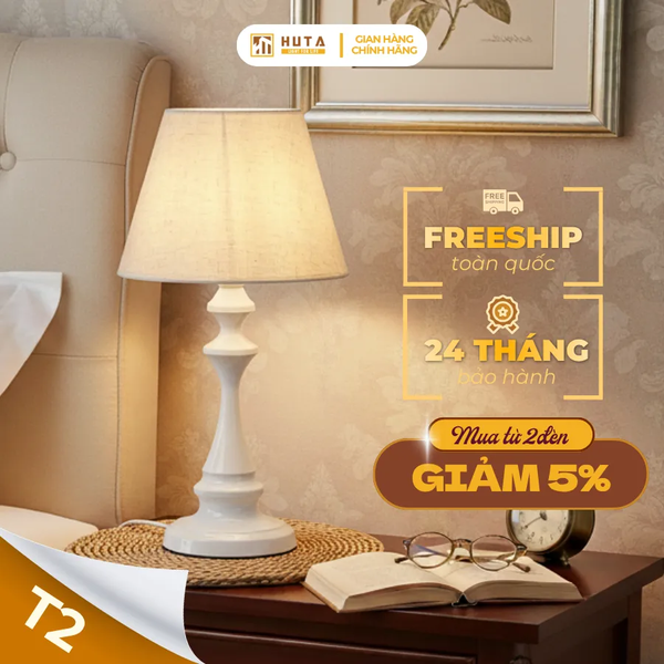 Đèn Ngủ Để Bàn Thép HUTA Light For Life T2 Sang Trọng Điều Chỉnh Độ Sáng, Bóng Led Sáng Vàng