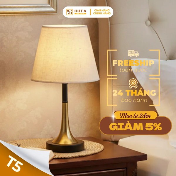 Đèn Ngủ Để bàn HUTA Light For Life T5 Sang Trọng Điều Chỉnh Độ Sáng, Bóng Led Sáng Vàng  