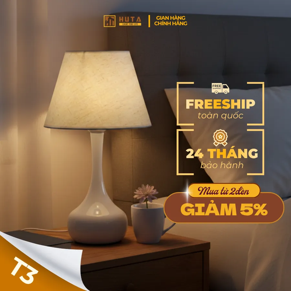 Đèn Ngủ Để Bàn Thép HUTA T3 Ánh Sáng Vàng, Điều Chỉnh Độ Sáng, Bảo Hành 24 Tháng  