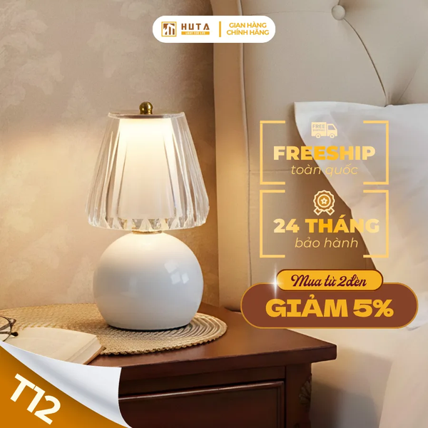 Đèn Ngủ Để Bàn HUTA Light For Life T12 Điều Chỉnh Độ Sáng, Ánh Sáng Vàng, Phong Cách Tối Giản