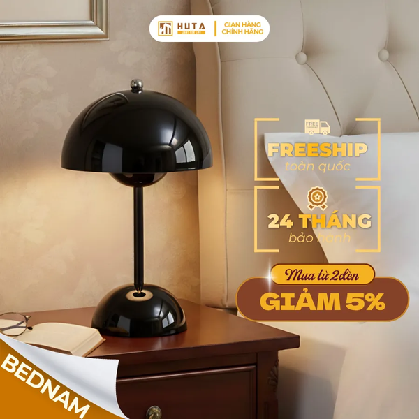 Đèn Ngủ Để Bàn HUTA Light For Life BEDNAM Tích Điện, Decor Hiện Đại, Ba Màu Ánh Sáng, Tăng Giảm Sáng